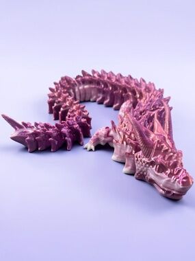 13” 3D Articulated Metallic Purple Pink and White Dragon